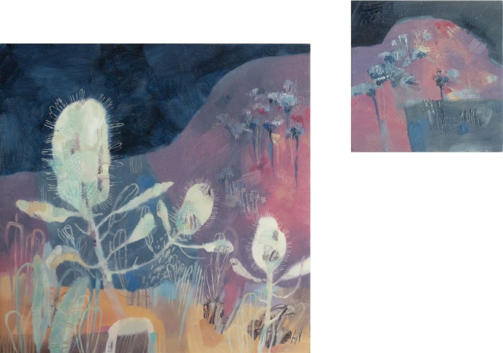 AW2415 Little banksia nights diptych 30x30 15 x15 W